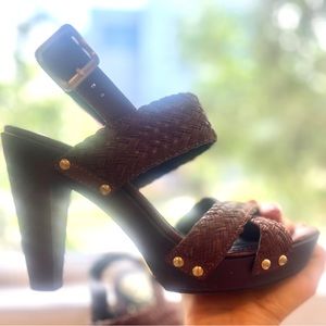 VINCE CAMUTO Claire Brown Braided Leather Slingback Heel Size 7.5 Like New